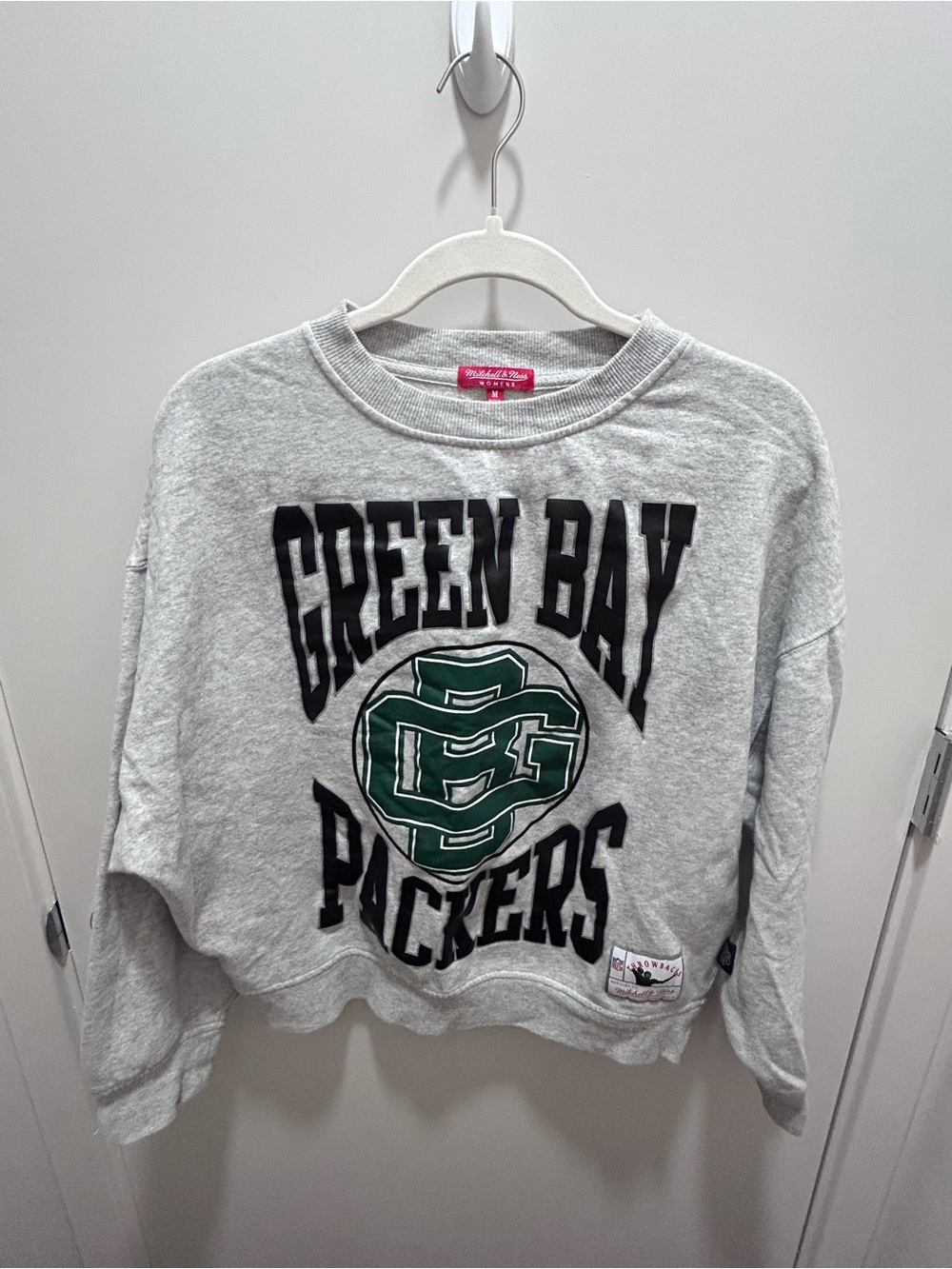 Mitchell & Ness Grey Green Bay Packers Throwback Crewneck